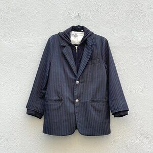 Men's House Hause of Howe Black & Blue Striped Hoodie Blazer Jacket Size 40
